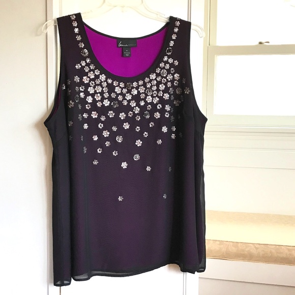 LANE BRYANT Sequined Sleeveless Blouse Tank Top Black Purple Plus Size 24 2X - Picture 1 of 16